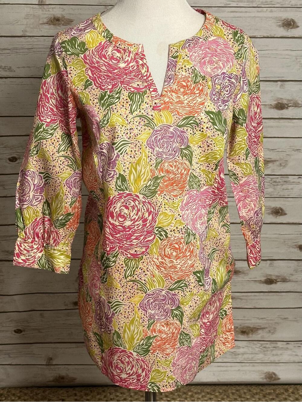Brooks Brothers LIBERTY 100% cotton split V-neck tunic top/shirt Size Medium